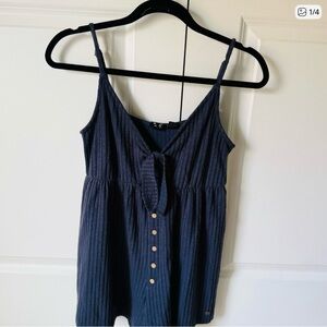 Roxy Dark Blue Button-Front Jumpsuit